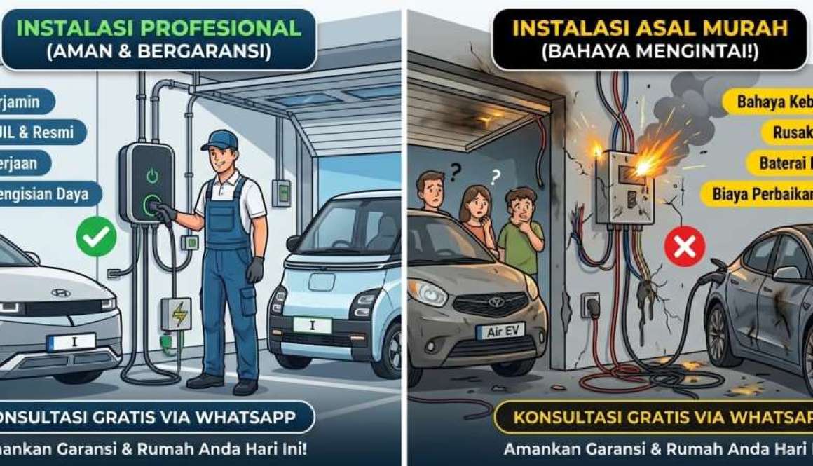 Perbandingan instalasi charger EV profesional dan instalasi charger mobil listrik asal-asalan