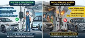 Perbandingan instalasi charger EV profesional dan instalasi charger mobil listrik asal-asalan